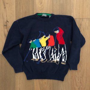 LORD & TAYLOR VTG VINTAGE Men's Golf Preppy Navy Crewneck Pullover Sweater Lg